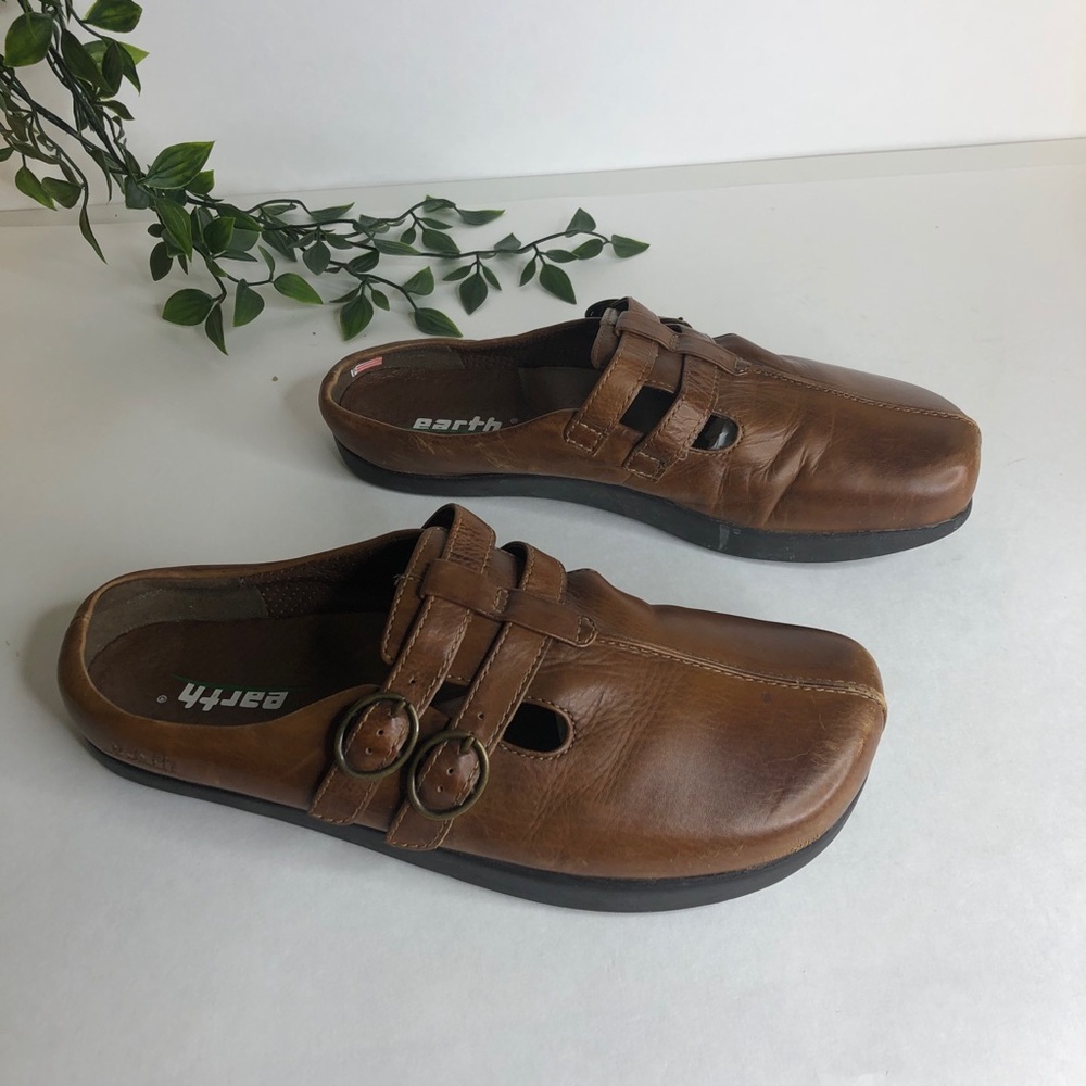 Earth Brown Leather Clog Comfort Loafer Size 8.5B